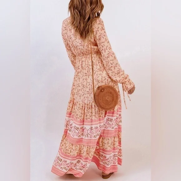 NWT Boho floral maxi dress vacation Euro Summer long sleeve - Picture 7 of 15